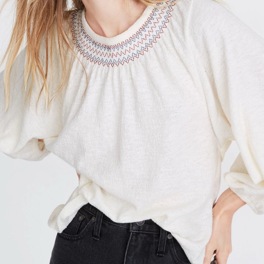 Madewell Cream Blouse with Embroidered Detail Size SMALL